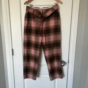 Aritzia Wilfred tie-front wool Pink and Brown Plaid Pants